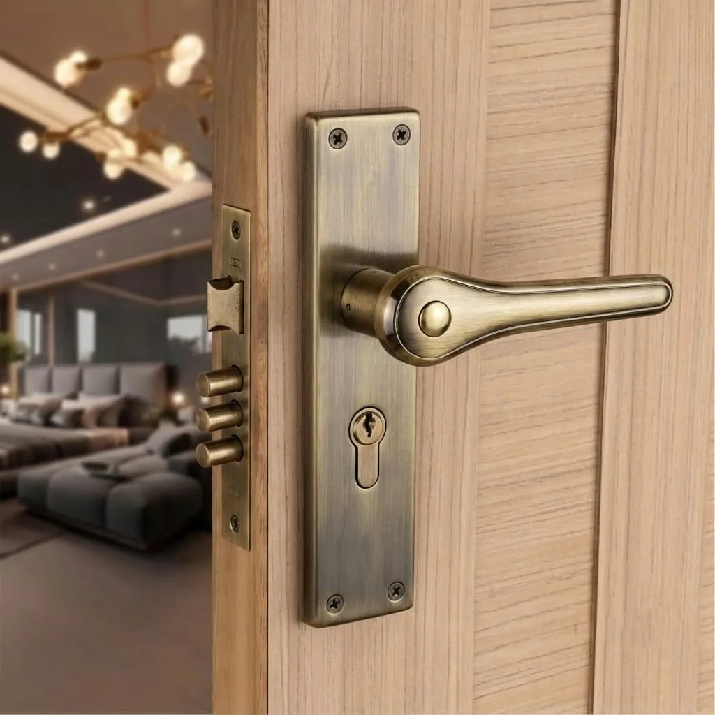 Bingo Mortise Door Handle Lockset - Antique Gold Finish