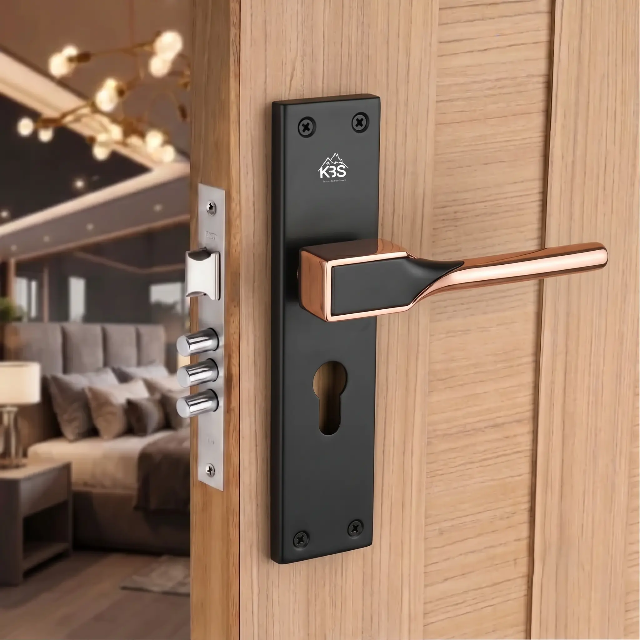 Retro Mortise Door Handle Lockset- Copper Satin Finish